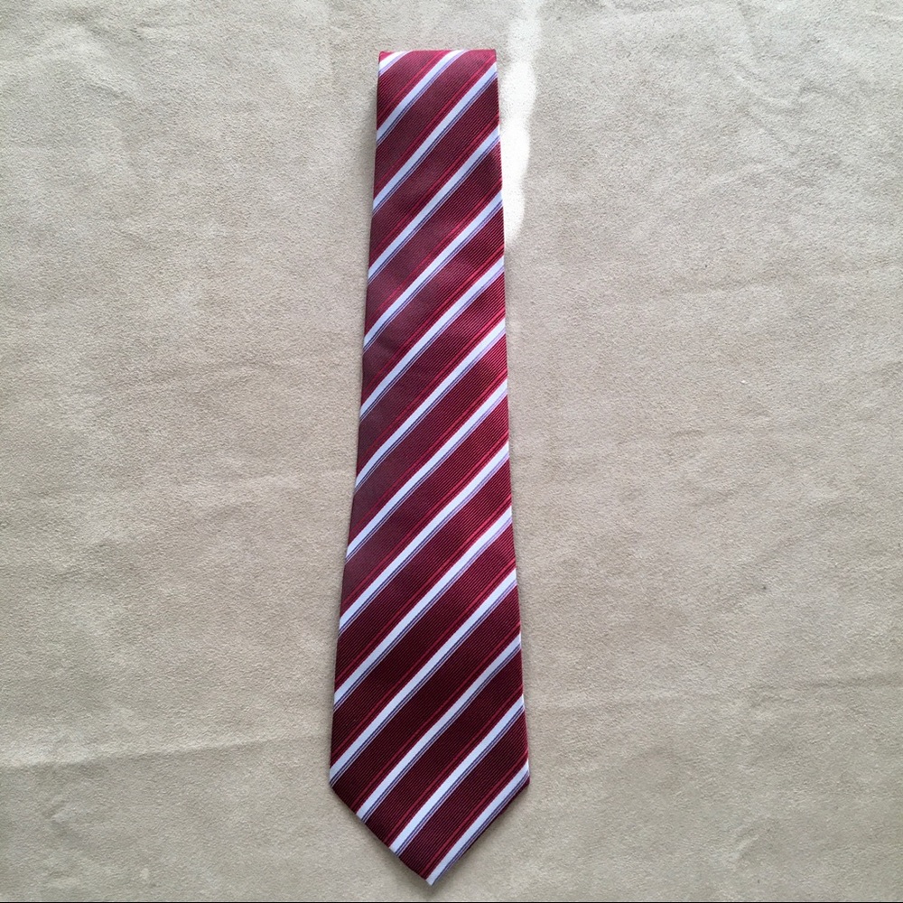 Kai Long Red and Silver Striped Tie